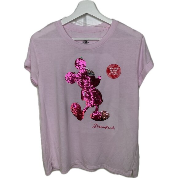 Mickey Mouse Reversible Sequin T-Shirt for Women - Disneyland Pink Small NWT - Picture 1 of 7